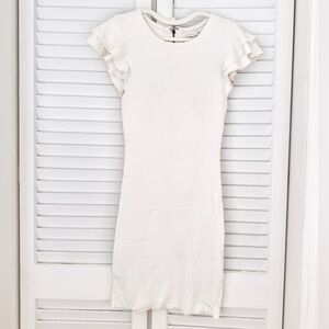 Alice + Olivia Knit Mini Dress with Ruffle Sleeves in Ivory Cream